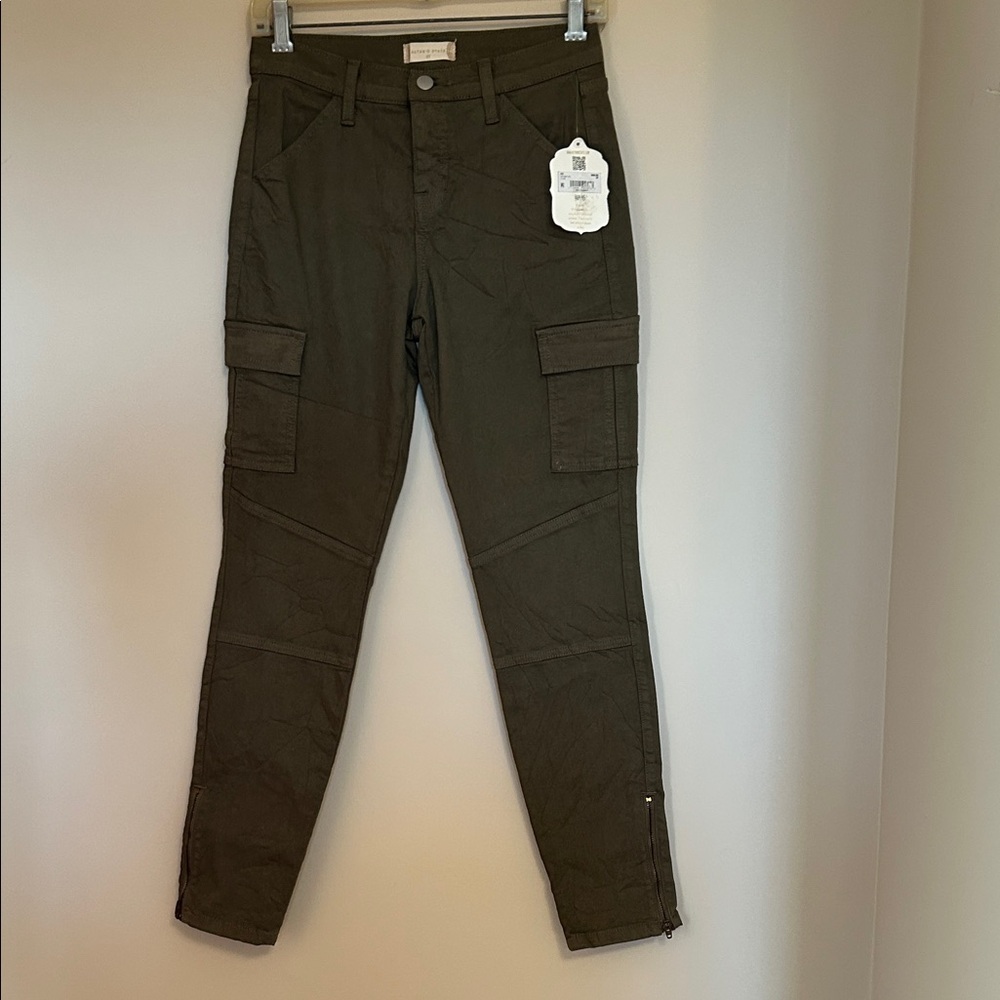 Altar’d State olive green stretch denim jeans side pockets zip ankles size 25